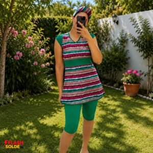 Home maillot de bain femme 3 pièces imprimé avec bonnet assorti