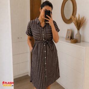 robe chemise femme rayée avec ceinture – manches courtes