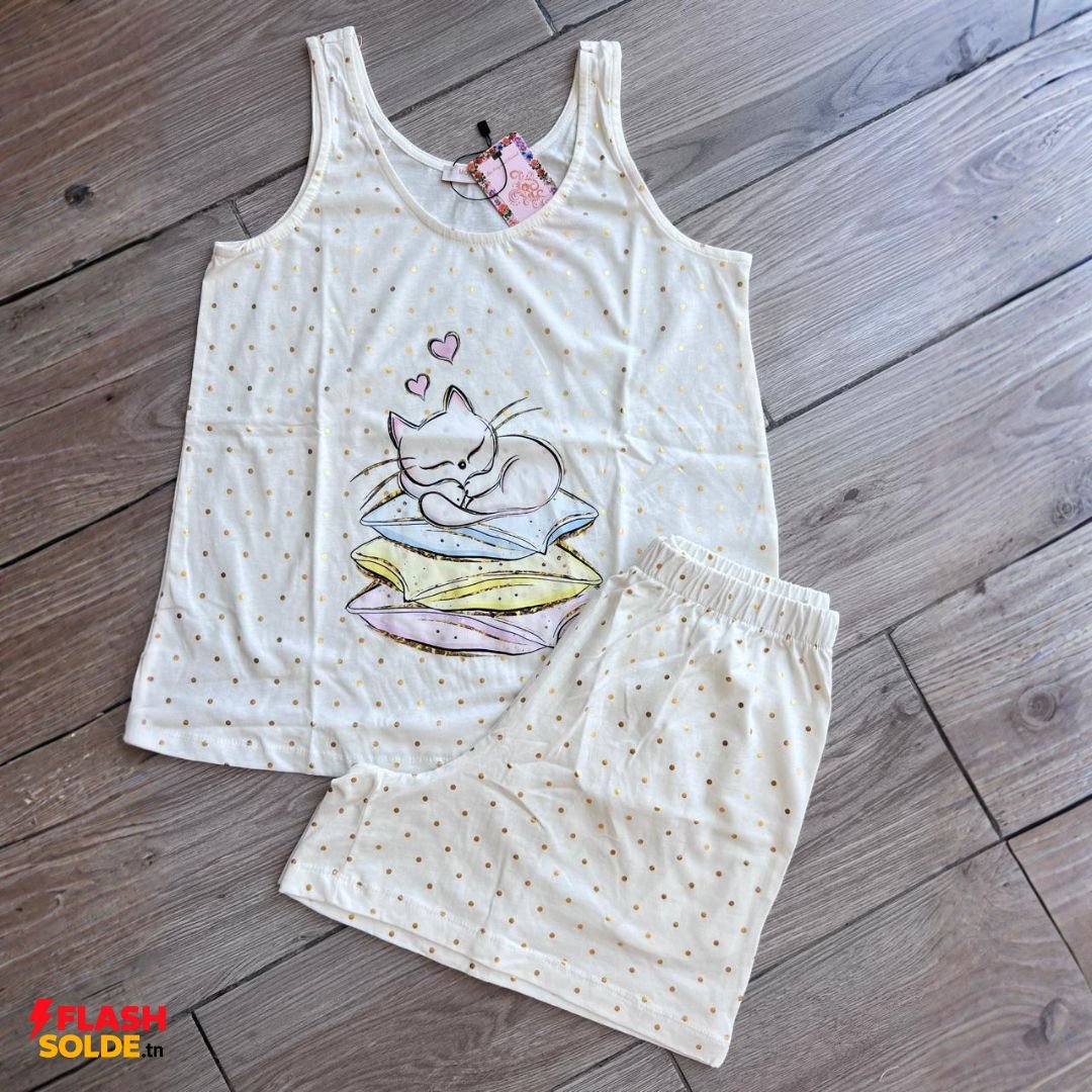pyjama femme débardeur & short – chat dormeur pyjama femme débardeur & short – chat dormeur