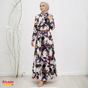 robe longue femme imprimée avec ceinture tressée